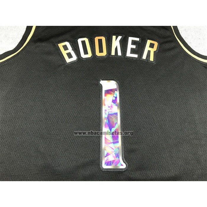 Camiseta Golden Edition Phoenix Suns Devin Booker NO 1 2021-22 Negro